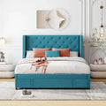 Letto a piattaforma matrimoniale queen size con testiera ad ali e un cassetto grande