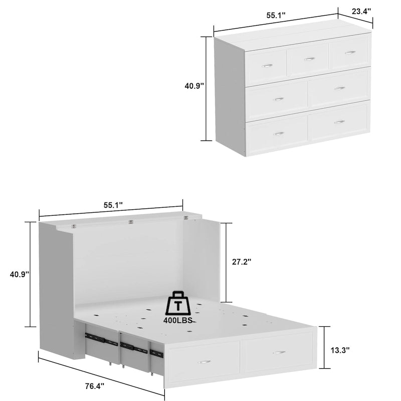 Bettkasten-Kommode für ein Full-Size-Bett mit Schublade, in Würfelschrank umwandelbar