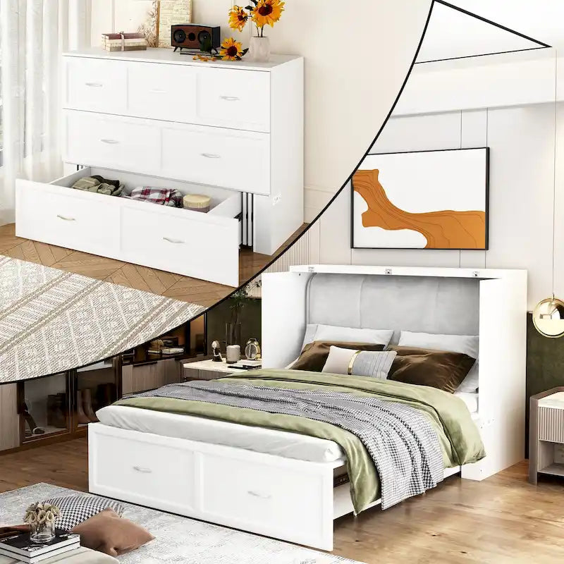 Bettkasten-Kommode für ein Full-Size-Bett mit Schublade, in Würfelschrank umwandelbar
