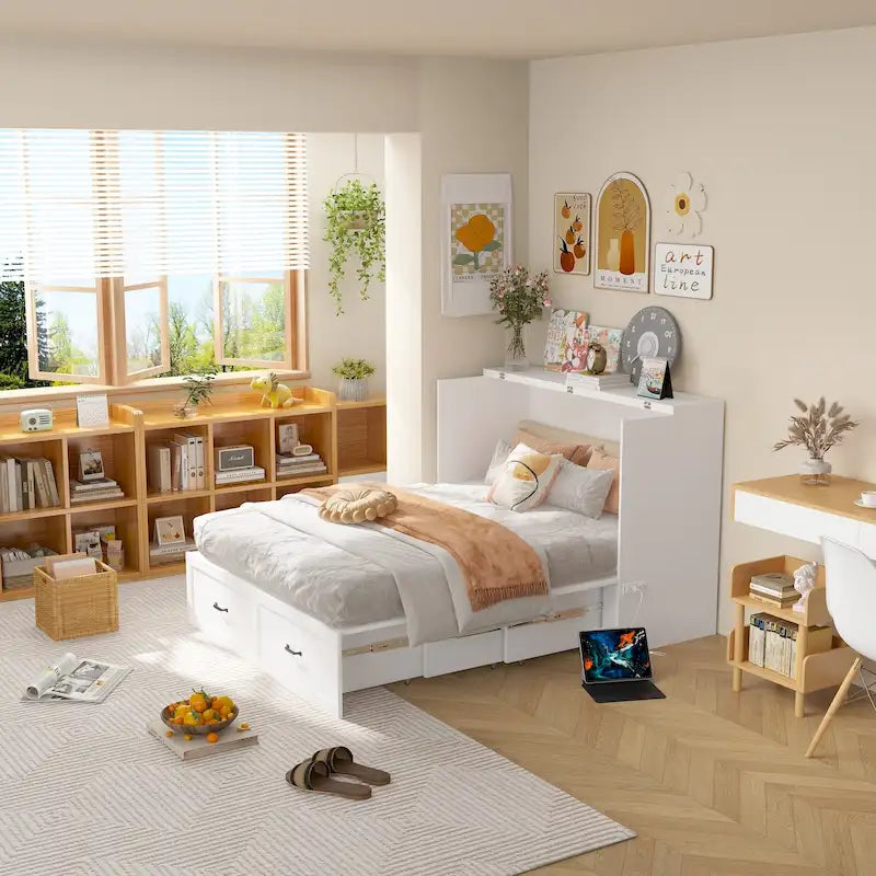 Bettkasten-Kommode für ein Full-Size-Bett mit Schublade, in Würfelschrank umwandelbar