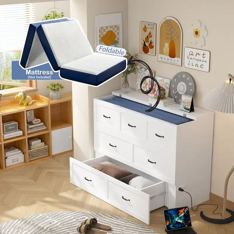 Bettkasten-Kommode für ein Full-Size-Bett mit Schublade, in Würfelschrank umwandelbar