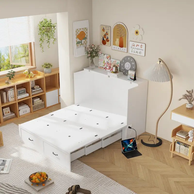 Bettkasten-Kommode für ein Full-Size-Bett mit Schublade, in Würfelschrank umwandelbar