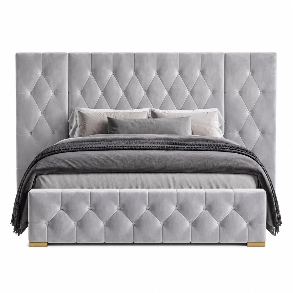 CraftPorch Luxurious Velvet Tufted Platform Bed with Wall Panels