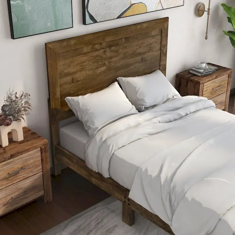Rustic Walnut Panel Wood Bed