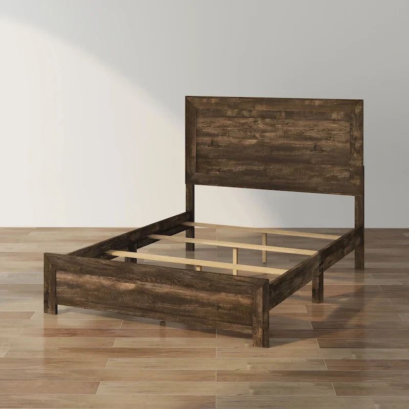 Rustic Walnut Panel Wood Bed