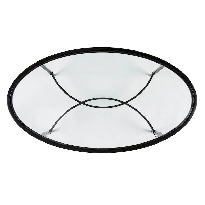 Matte Black Metal Oval Coffee Table with Glass Top