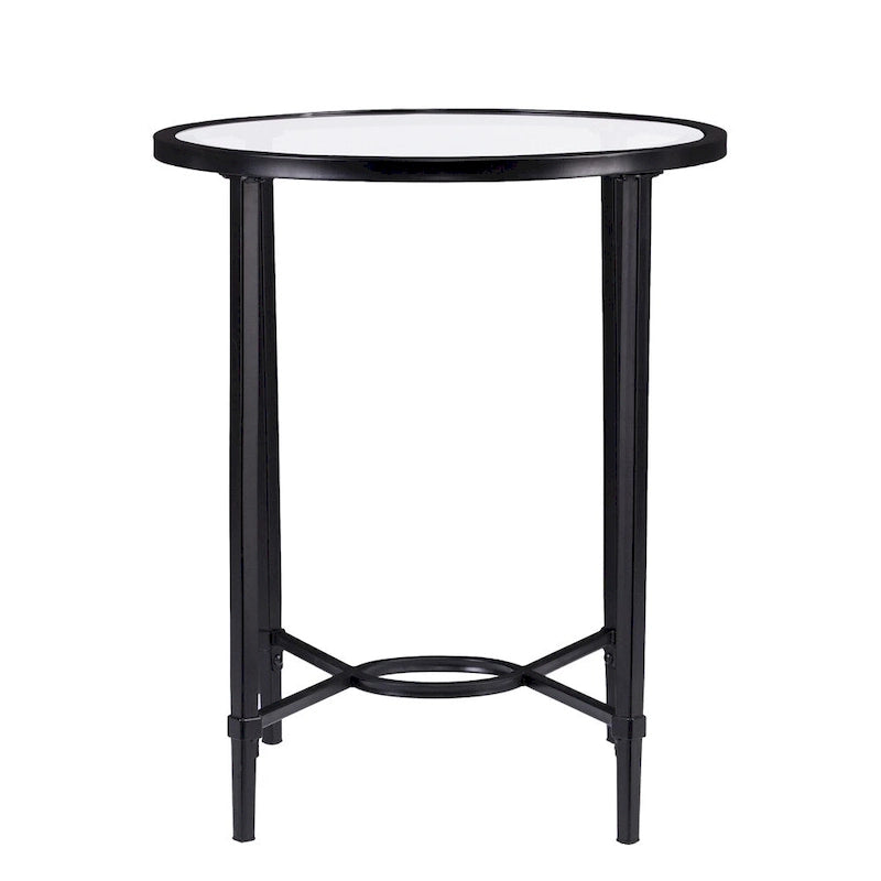 Table d’appoint ovale en métal travaillé avec verre trempé biseauté