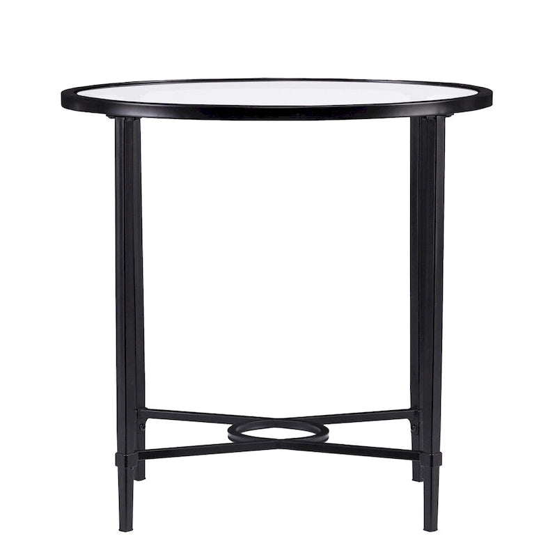 Metal Scrollwork Oval Side Table with Beveled Tempered Glass