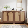 Set of 2 Rattan Sideboard, 59 Inch Buffet Cabinet with Doors, Accent Cabinet