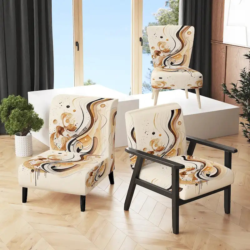 Designart Brown And Black Movement IV Upholstered Modern & Contemporary Accent Chair and Modern & Contemporary Arm Chair