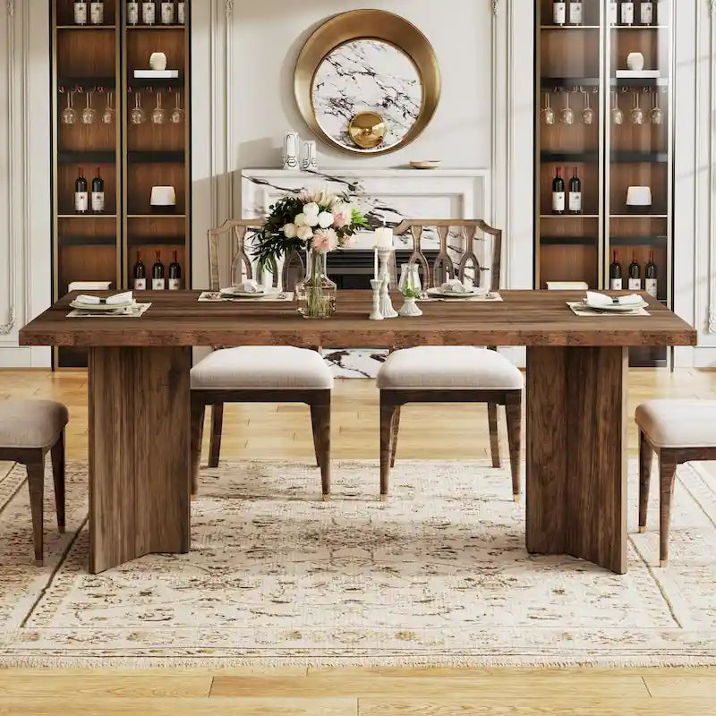 Wood Rectangular Dinner Dining Table for Kitchen Dining Room