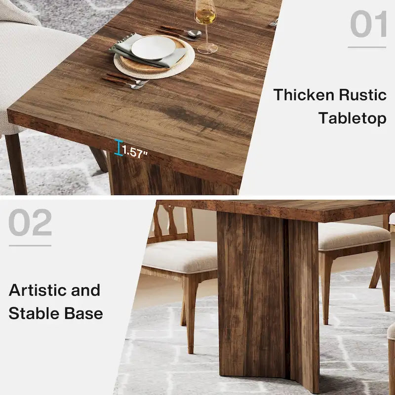 Wood Rectangular Dinner Dining Table for Kitchen Dining Room