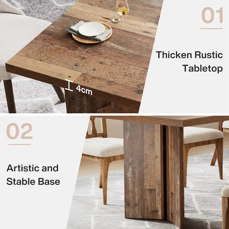 Wood Rectangular Dinner Dining Table for Kitchen Dining Room