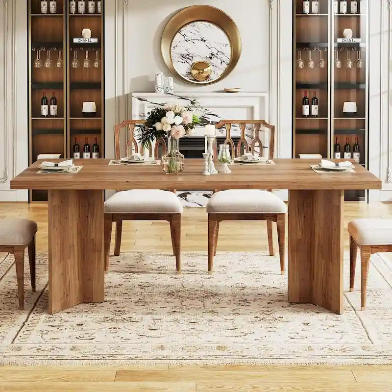 Wood Rectangular Dinner Dining Table for Kitchen Dining Room