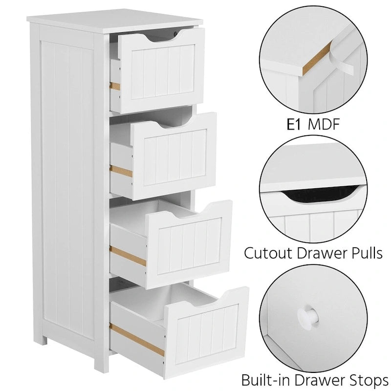 Bathroom Floor Cabinet Slim Bath Cabinet with 4 Drawers