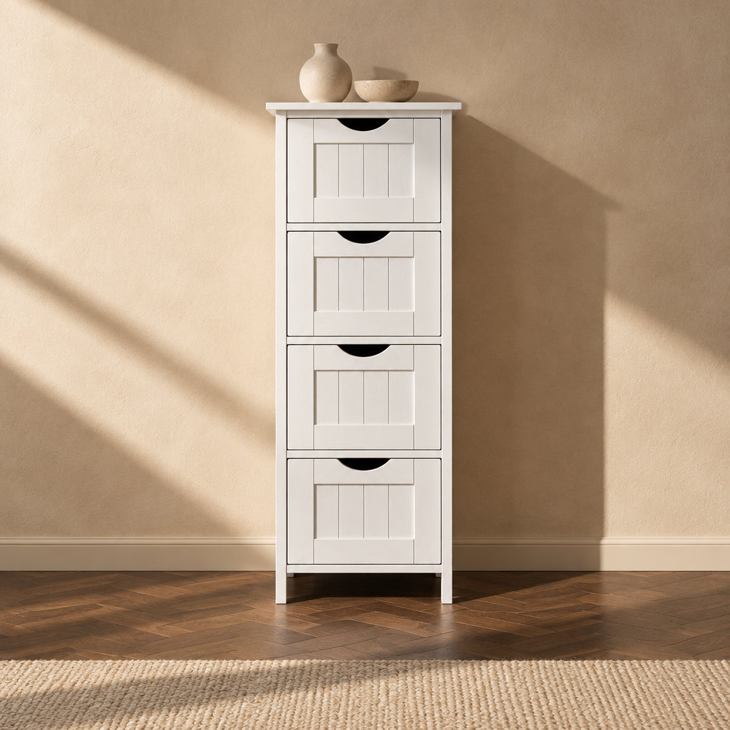 White Bathroom Storage Cabinet, Freestanding Office Cabinet with Drawers - 11.8L x 11.8W x 32.3H
