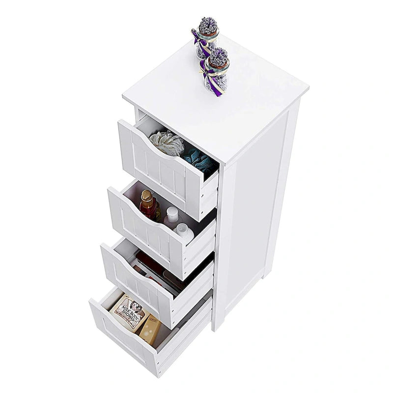 White Bathroom Storage Cabinet, Freestanding Office Cabinet with Drawers - 11.8L x 11.8W x 32.3H