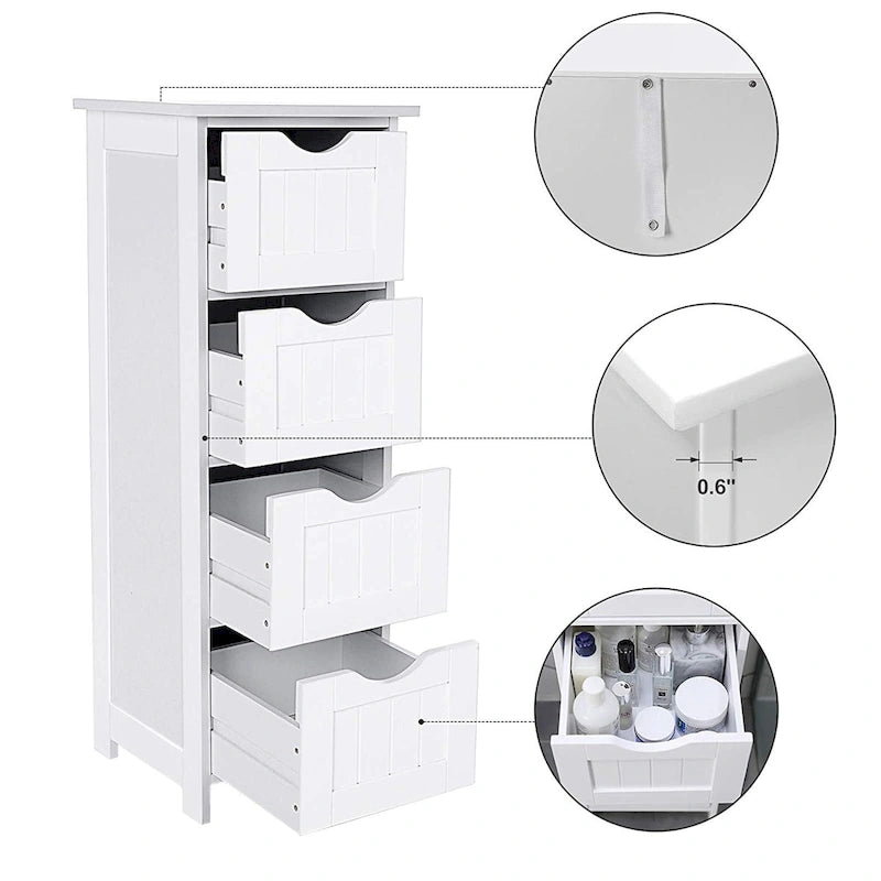 White Bathroom Storage Cabinet, Freestanding Office Cabinet with Drawers - 11.8L x 11.8W x 32.3H