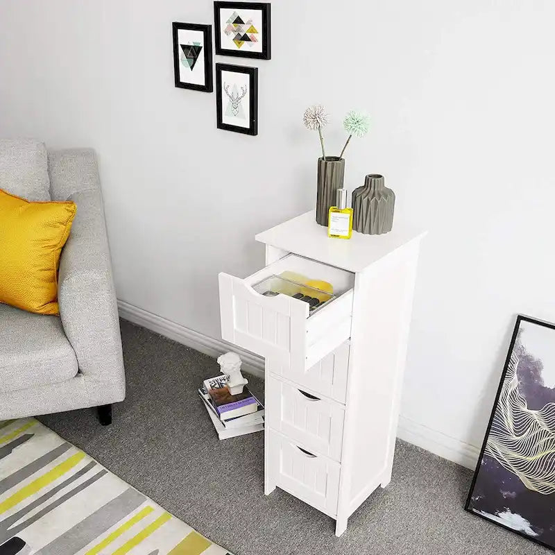 White Bathroom Storage Cabinet, Freestanding Office Cabinet with Drawers - 11.8L x 11.8W x 32.3H