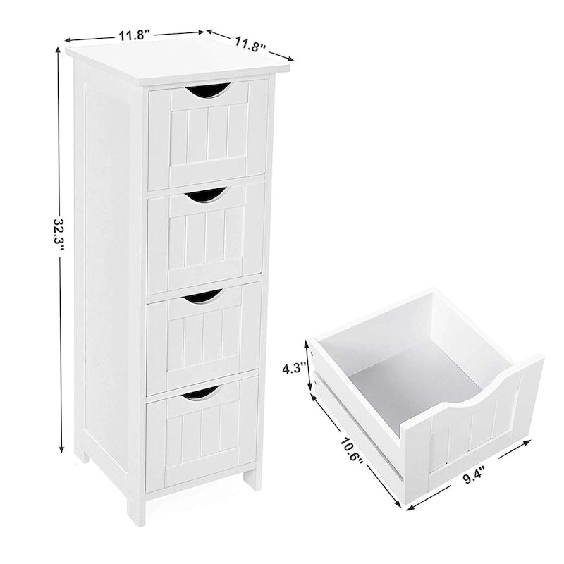 White Bathroom Storage Cabinet, Freestanding Office Cabinet with Drawers - 11.8L x 11.8W x 32.3H