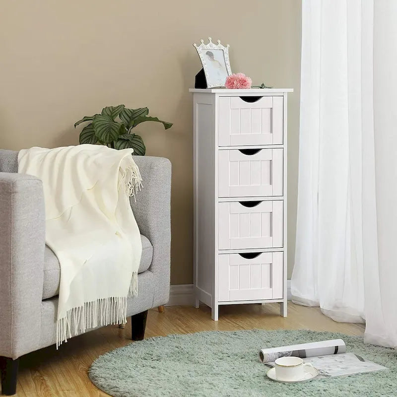 White Bathroom Storage Cabinet, Freestanding Office Cabinet with Drawers - 11.8L x 11.8W x 32.3H