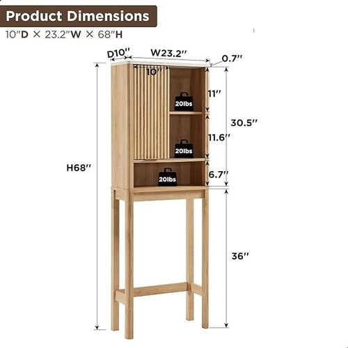 Meuble de rangement haut et moderne au-dessus des toilettes, meuble gain de place en bois de 68 - N/A