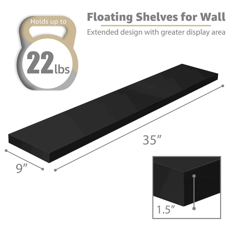 Long Floating Shelves for Wall Set of 2 - 35L x 9W x 1.5H