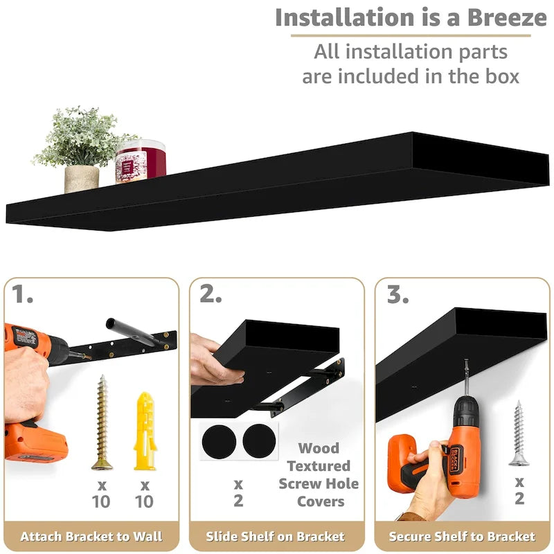 Long Floating Shelves for Wall Set of 2 - 35L x 9W x 1.5H