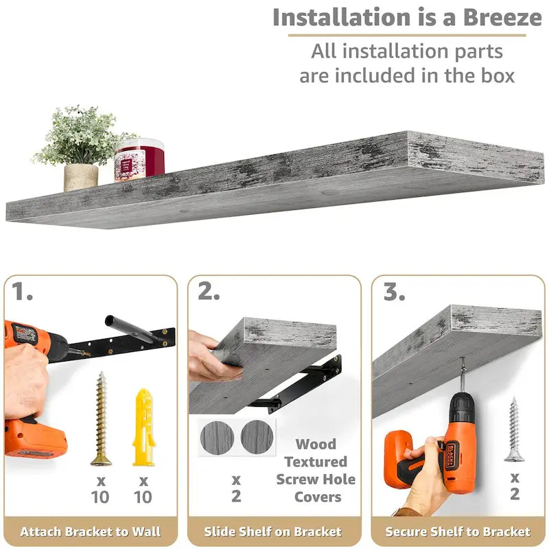 Long Floating Shelves for Wall Set of 2 - 35L x 9W x 1.5H
