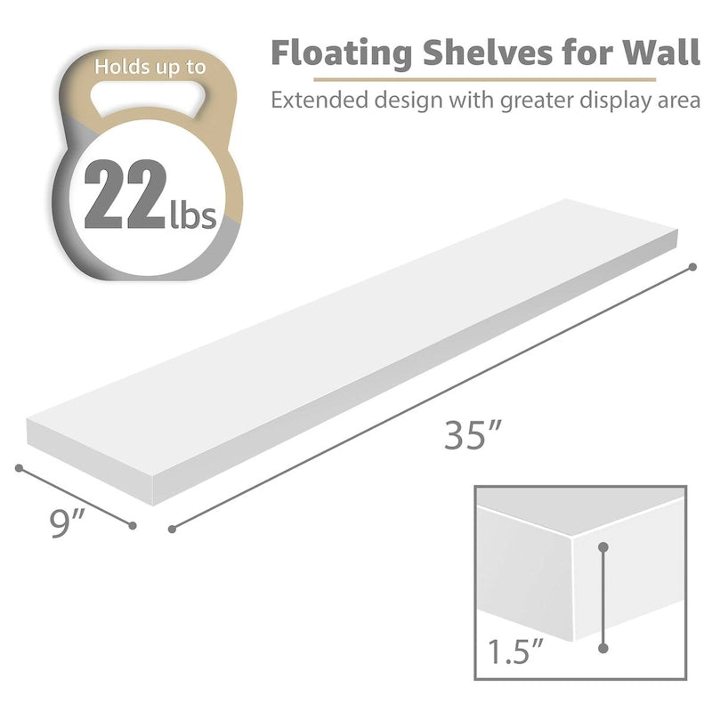 Long Floating Shelves for Wall Set of 2 - 35L x 9W x 1.5H