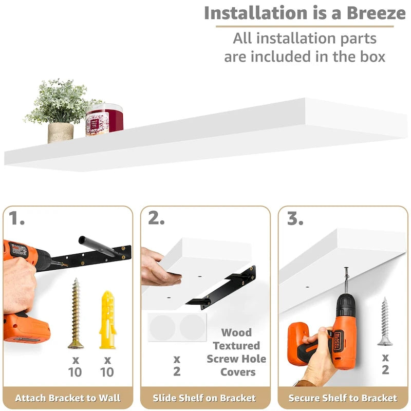 Long Floating Shelves for Wall Set of 2 - 35L x 9W x 1.5H