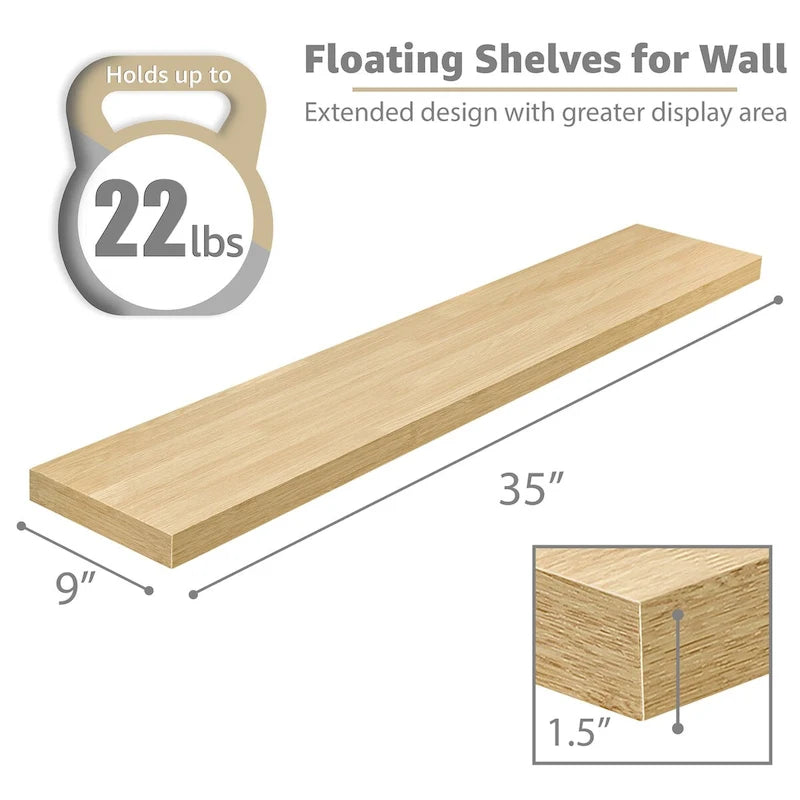 Long Floating Shelves for Wall Set of 2 - 35L x 9W x 1.5H