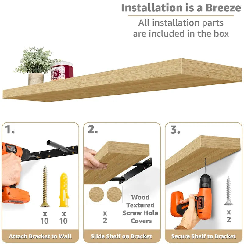 Long Floating Shelves for Wall Set of 2 - 35L x 9W x 1.5H