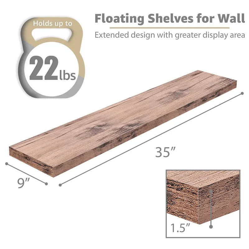 Long Floating Shelves for Wall Set of 2 - 35L x 9W x 1.5H