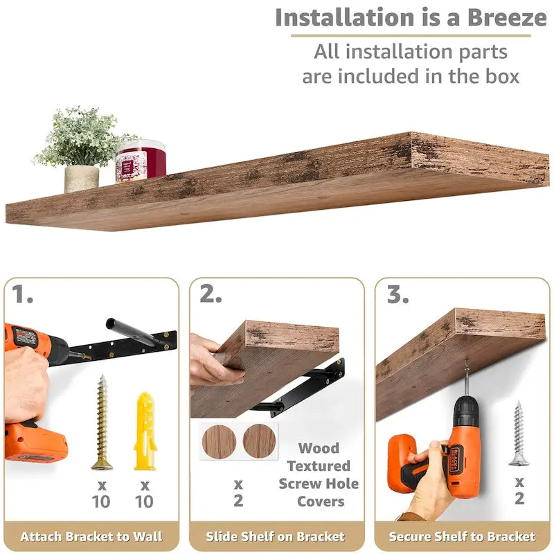 Long Floating Shelves for Wall Set of 2 - 35L x 9W x 1.5H