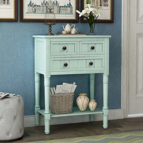 23.7 Solid Wood Console Table with 3 Drawers and Bottom Shelf