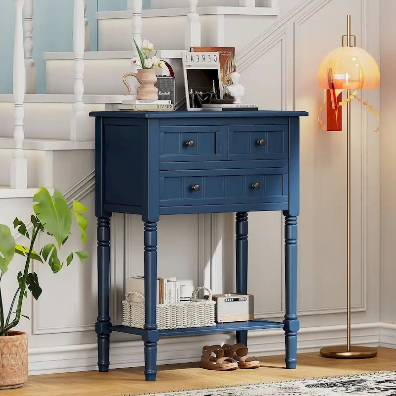 23.7 Solid Wood Console Table with 3 Drawers and Bottom Shelf