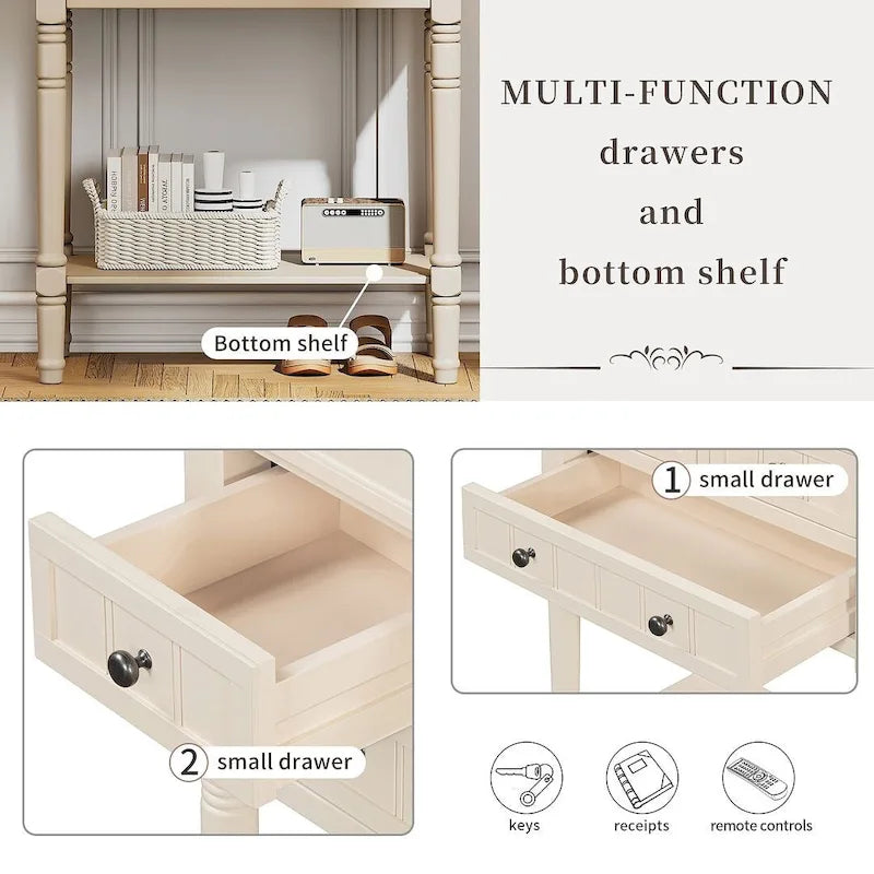23.7 Solid Wood Console Table with 3 Drawers and Bottom Shelf