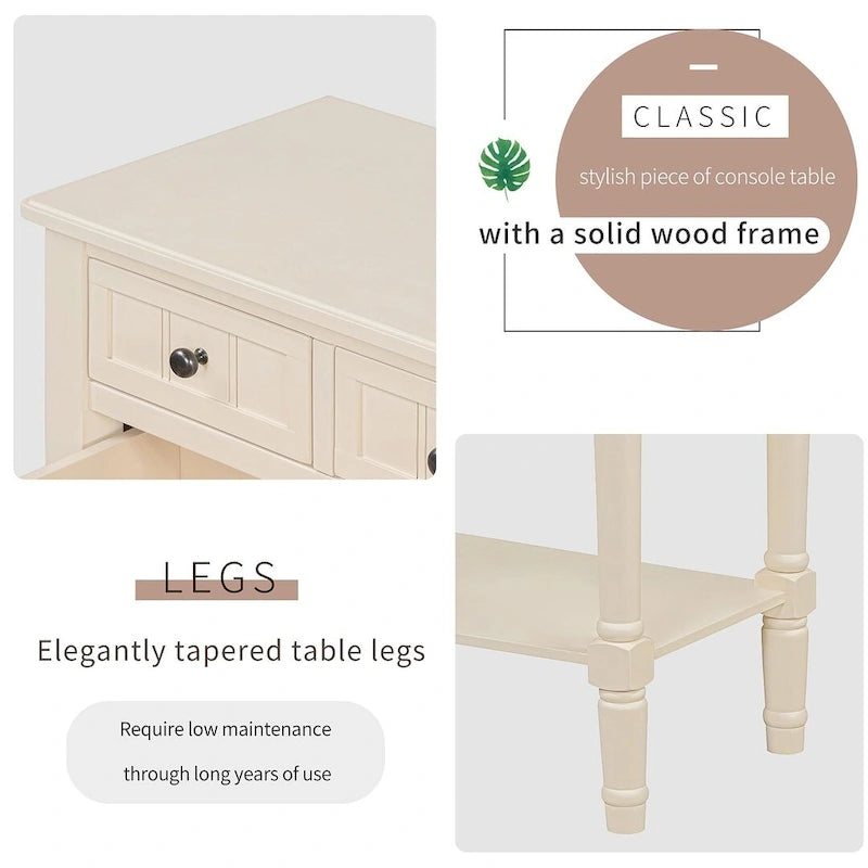 23.7 Solid Wood Console Table with 3 Drawers and Bottom Shelf