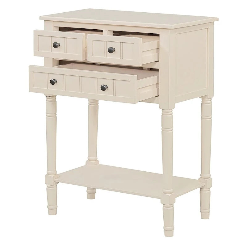 23.7 Solid Wood Console Table with 3 Drawers and Bottom Shelf