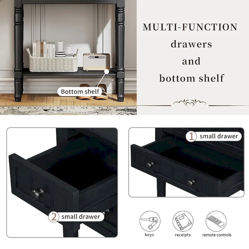 23.7 Solid Wood Console Table with 3 Drawers and Bottom Shelf