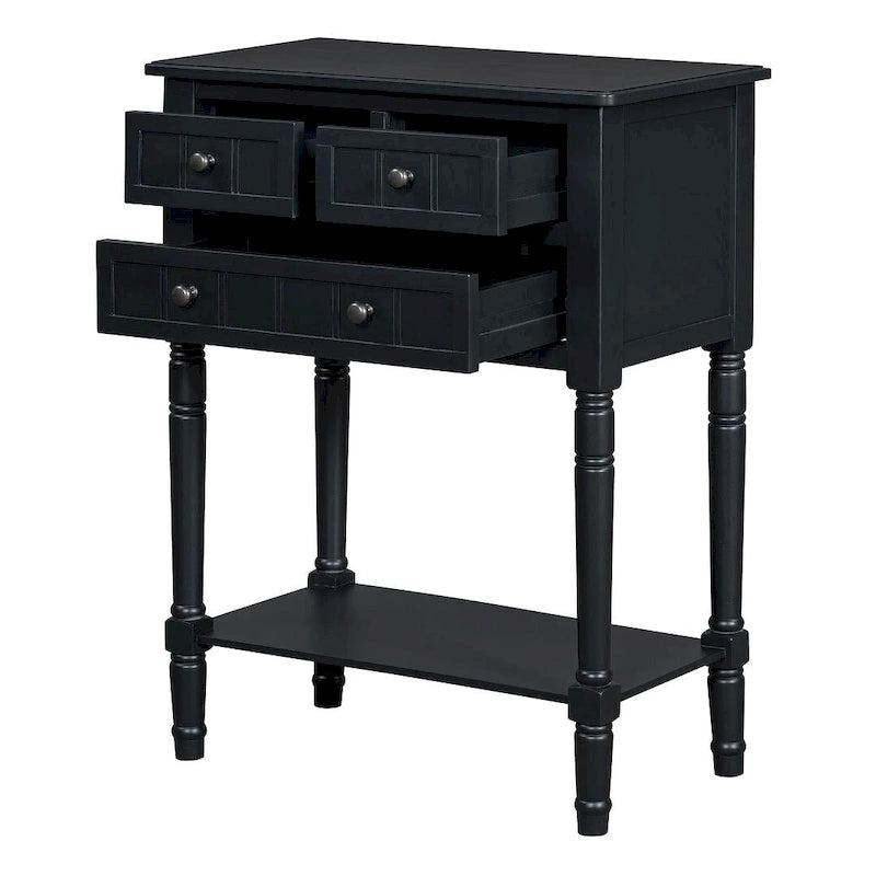 23.7 Solid Wood Console Table with 3 Drawers and Bottom Shelf
