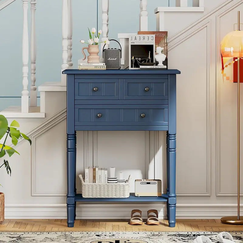 23.7 Solid Wood Console Table with 3 Drawers and Bottom Shelf