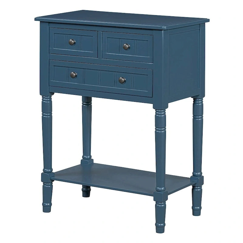 23.7 Solid Wood Console Table with 3 Drawers and Bottom Shelf