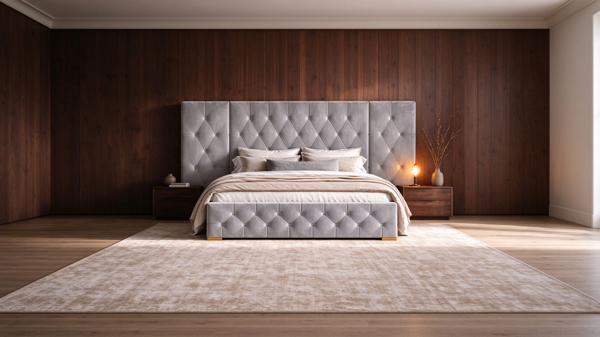 Luxurious Velvet Tufted Platform Bed with Wall Panels